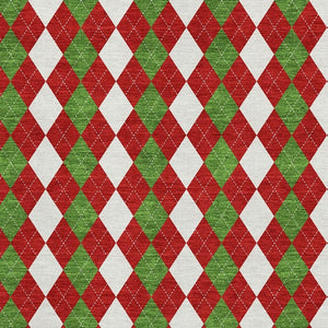 HomeRoots 5' X 8' Geometric Area Rug in Red, Green & White – Washable, UV Protected, Perfect for Families! 701697