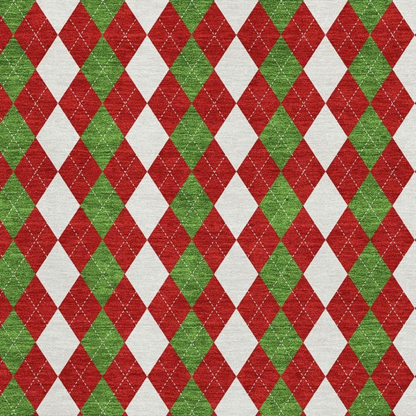 HomeRoots 5' X 8' Geometric Area Rug in Red, Green & White – Washable, UV Protected, Perfect for Families! 701697