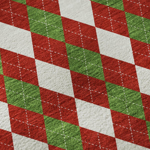 HomeRoots 8' Vibrant Red Green and White Geometric Round Rug - Washable, UV Protected, Perfect for High Traffic Areas 701698