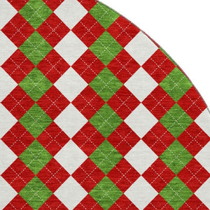 HomeRoots 8' Vibrant Red Green and White Geometric Round Rug - Washable, UV Protected, Perfect for High Traffic Areas 701698