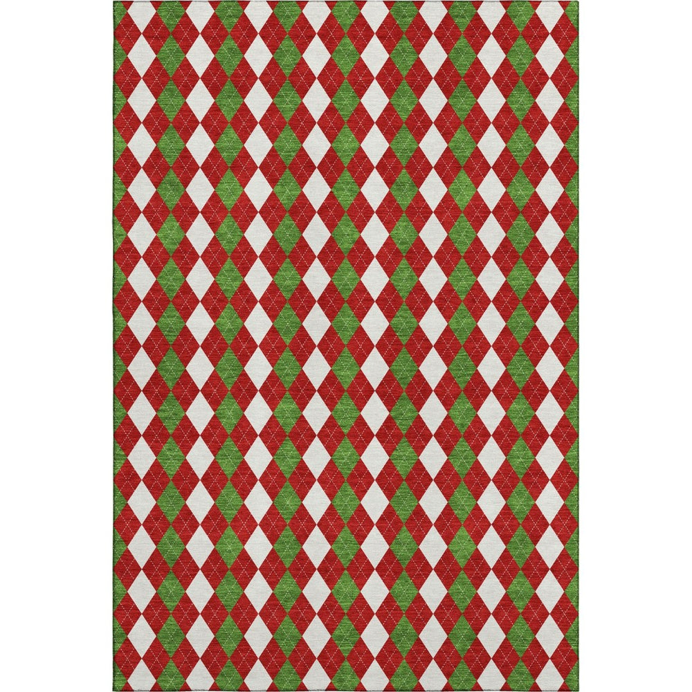 HomeRoots 8' X 10' Washable Area Rug in Bold Red, Green & White Geometric Design with UV Protection & Durability 701699