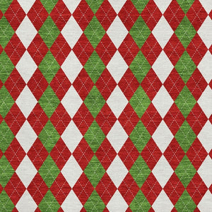 HomeRoots 8' X 10' Washable Area Rug in Bold Red, Green & White Geometric Design with UV Protection & Durability 701699