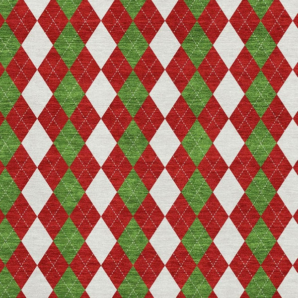 HomeRoots 8' X 10' Washable Area Rug in Bold Red, Green & White Geometric Design with UV Protection & Durability 701699