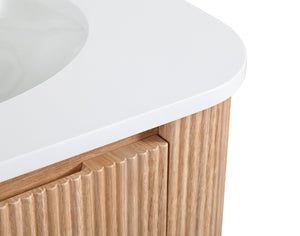 English Elm Arcora 24 Inch Curved Wall-Mount Bathroom Vanity with Integrated Cultured Marble Sink, Soft-Close Drawer, Natural Wood Texture W3235P336171