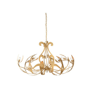 Chelsea House Scarperia Italian Chandelier With Gold Clay Ironwork, Crystal Insets & Sculptural Scroll Arms, 46" Wide 70170