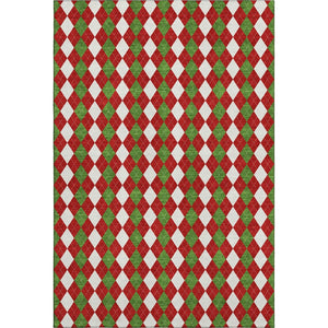 HomeRoots 9' X 12' Bold Red Green White Geometric Area Rug - Washable, UV Protected, Non-Slip Backing! 701700