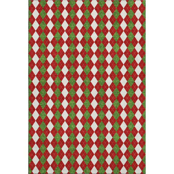 HomeRoots 9' X 12' Bold Red Green White Geometric Area Rug - Washable, UV Protected, Non-Slip Backing! 701700