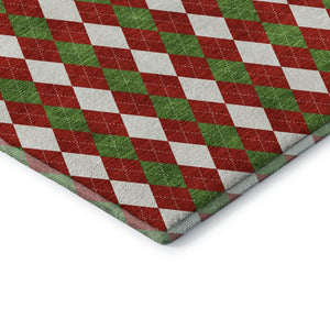 HomeRoots 9' X 12' Bold Red Green White Geometric Area Rug - Washable, UV Protected, Non-Slip Backing! 701700