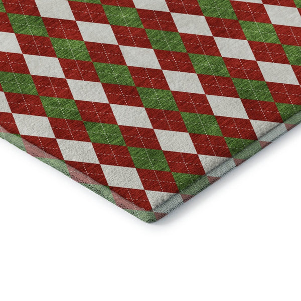 HomeRoots 9' X 12' Bold Red Green White Geometric Area Rug - Washable, UV Protected, Non-Slip Backing! 701700