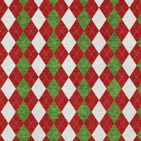 HomeRoots 9' X 12' Bold Red Green White Geometric Area Rug - Washable, UV Protected, Non-Slip Backing! 701700