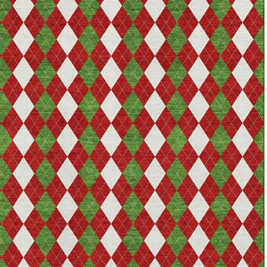HomeRoots 9' X 12' Bold Red Green White Geometric Area Rug - Washable, UV Protected, Non-Slip Backing! 701700