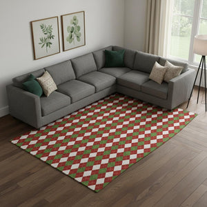 HomeRoots 10' X 14' Bold Red, Green & White Geometric Washable Area Rug with UV Protection for High Traffic Homes 701701