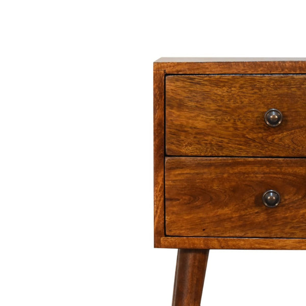 HomeRoots 22" Brown Solid Wood Two Drawer Nightstand with Open Shelf - Modern Design for Stylish Storage Solutions 701703