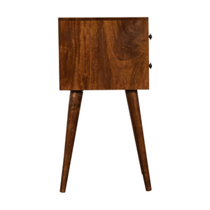 HomeRoots 22" Brown Solid Wood Two Drawer Nightstand with Open Shelf - Modern Design for Stylish Storage Solutions 701703