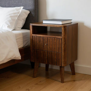 HomeRoots 24" Brown Solid Wood Nightstand with Drawer and Open Shelf - Stylish Storage for Any Room 701704