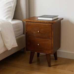 HomeRoots 20" Solid Wood Two-Drawer Nightstand: Stylish Storage Solution for Any Room, Compact & Versatile Design 701708