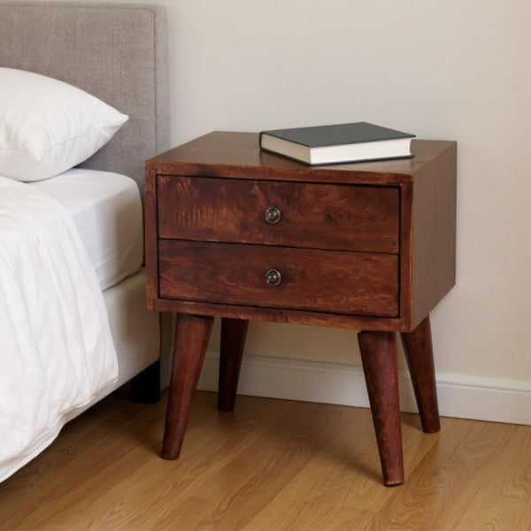 HomeRoots 16" Brown Solid Wood Nightstand with Two Drawers – Modern Accent Table for Bedroom & Home Decor 701709