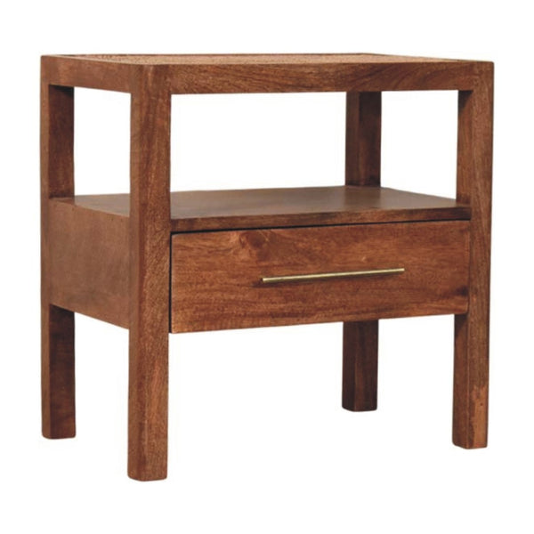 HomeRoots 22" Brown Solid Wood Nightstand with Drawer & Open Shelf - Stylish, Durable & Space-Saving Design 701710
