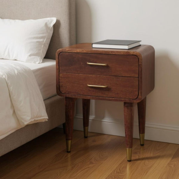HomeRoots 22" Brown Solid Wood Nightstand with Two Drawers – Modern Design, Stylish Storage, and Versatile Use 701713