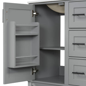 English Elm 30-inch Modern Bathroom Vanity with Ceramic Basin, Rubberwood Frame, Soft-Close Drawers & Organized Storage Grey N729P290689E