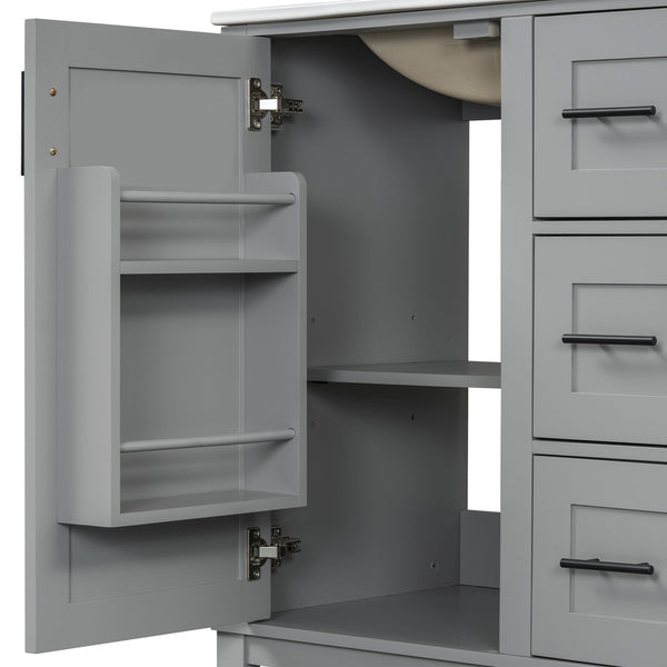 English Elm 30-inch Modern Bathroom Vanity with Ceramic Basin, Rubberwood Frame, Soft-Close Drawers & Organized Storage Grey N729P290689E