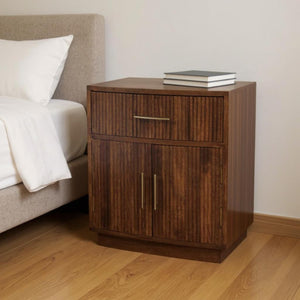 HomeRoots 24" Brown Solid Wood Nightstand with Drawer & Open Shelf - Modern, Versatile Storage for Any Room 701715