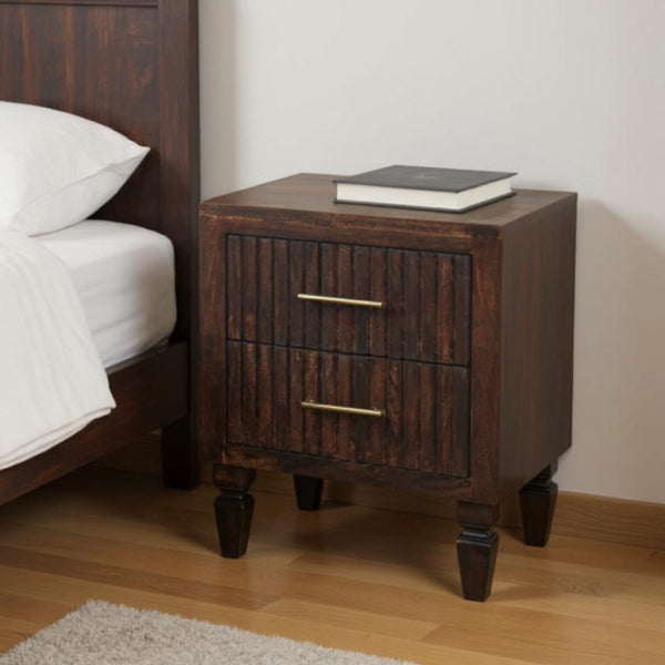 HomeRoots 22" Brown Solid Wood Nightstand with Two Drawers - Timeless Design, Versatile Storage & Style 701719