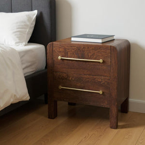 HomeRoots 23" Brown Solid Wood Nightstand with Two Drawers, Open Shelf & Timeless Style for Versatile Decor 701721