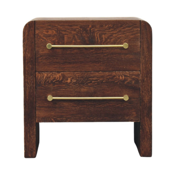 HomeRoots 23" Brown Solid Wood Nightstand with Two Drawers, Open Shelf & Timeless Style for Versatile Decor 701721