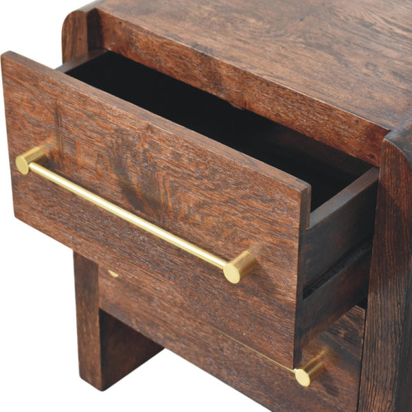 HomeRoots 23" Brown Solid Wood Nightstand with Two Drawers, Open Shelf & Timeless Style for Versatile Decor 701721