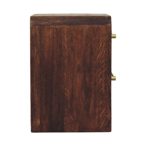 HomeRoots 23" Brown Solid Wood Nightstand with Two Drawers, Open Shelf & Timeless Style for Versatile Decor 701721