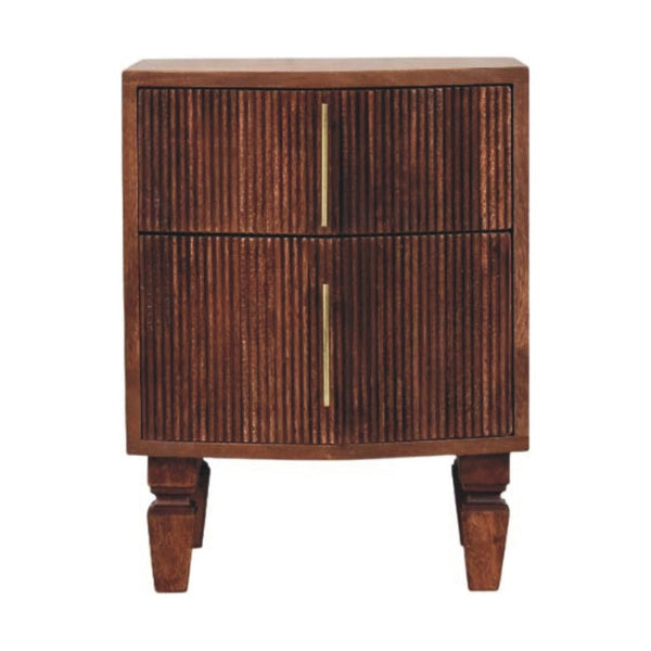 HomeRoots 22" Brown Solid Wood Nightstand with Two Drawers, Open Shelf, and Versatile Modern Design for Any Room 701723