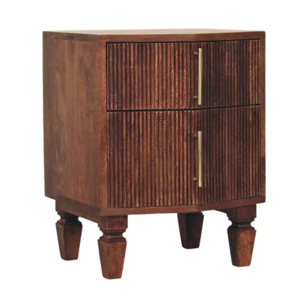 HomeRoots 22" Brown Solid Wood Nightstand with Two Drawers, Open Shelf, and Versatile Modern Design for Any Room 701723