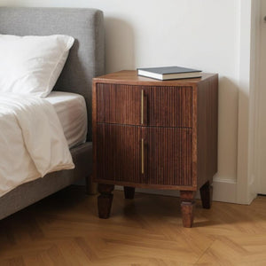 HomeRoots 22" Brown Solid Wood Nightstand with Two Drawers, Open Shelf, and Versatile Modern Design for Any Room 701723