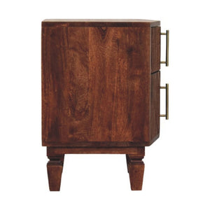 HomeRoots 22" Brown Solid Wood Nightstand with Two Drawers, Open Shelf, and Versatile Modern Design for Any Room 701723