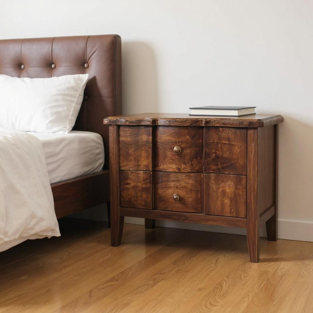 HomeRoots 25" Brown Solid Wood Two Drawer Nightstand - Stylish Storage Solution for Any Room, Modern Design 701725