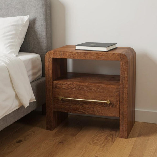 HomeRoots 23" Brown Solid Wood Nightstand with Two Drawers - Stylish Compact Design for Organized Spaces 701726