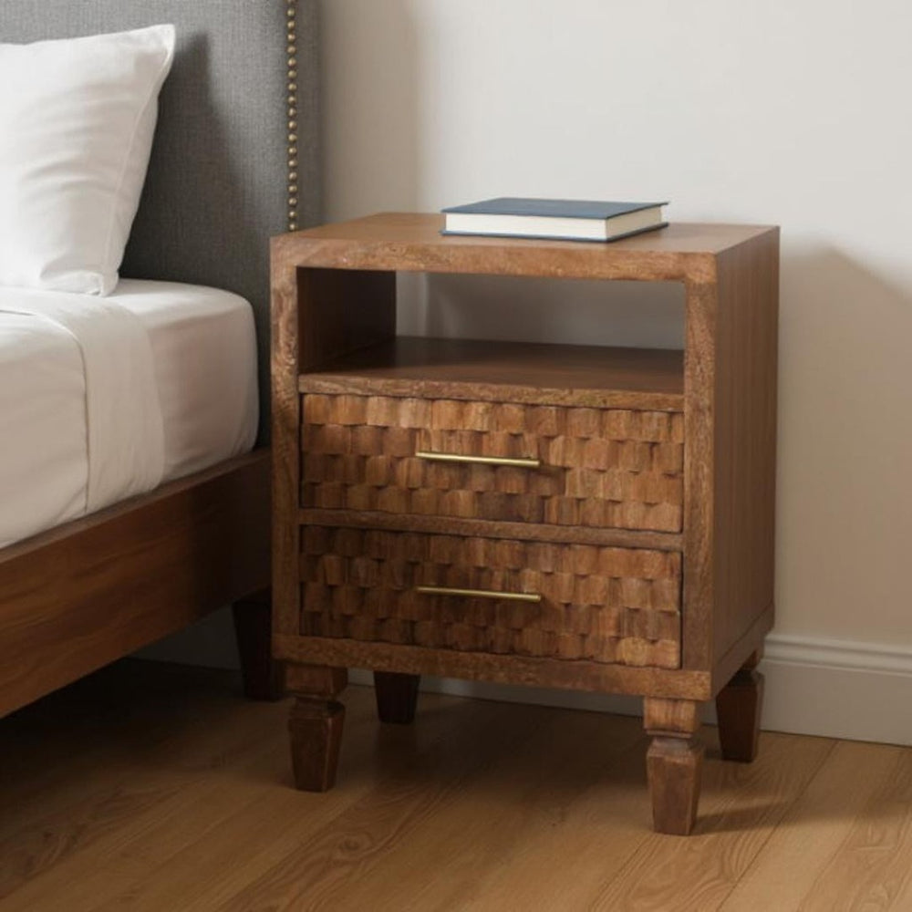 HomeRoots 24" Brown Solid Wood Two Drawer Nightstand - Stylish, Durable Storage Table for Modern Living Spaces 701727