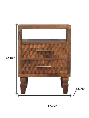 HomeRoots 24" Brown Solid Wood Two Drawer Nightstand - Stylish, Durable Storage Table for Modern Living Spaces 701727