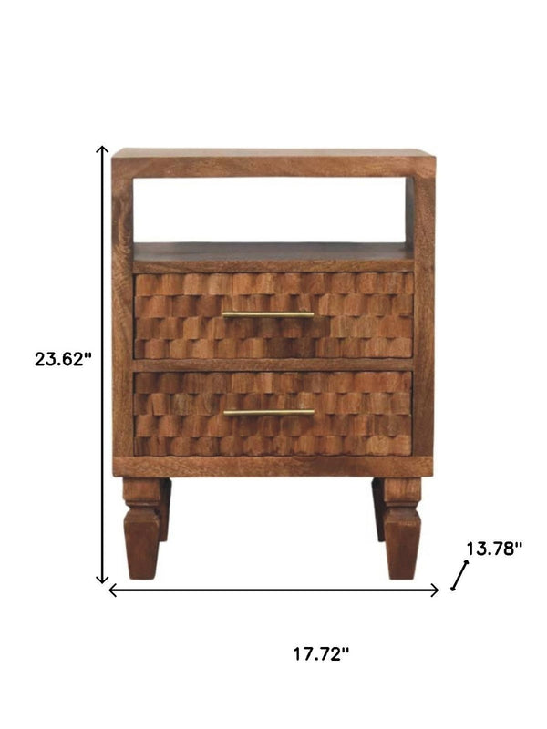 HomeRoots 24" Brown Solid Wood Two Drawer Nightstand - Stylish, Durable Storage Table for Modern Living Spaces 701727