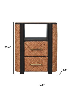 HomeRoots 23" Brown Solid Wood Two-Drawer Nightstand - Timeless Design with Open Shelf & Spacious Storage Solutions 701728