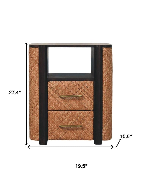 HomeRoots 23" Brown Solid Wood Two-Drawer Nightstand - Timeless Design with Open Shelf & Spacious Storage Solutions 701728