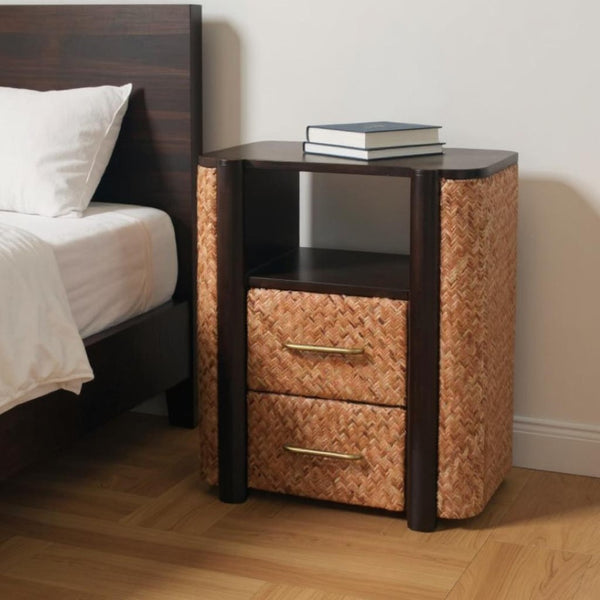 HomeRoots 23" Brown Solid Wood Two-Drawer Nightstand - Timeless Design with Open Shelf & Spacious Storage Solutions 701728