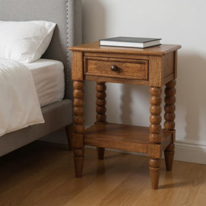 HomeRoots 24" Brown Solid Wood Nightstand with Two Drawers, Modern Design and Versatile Storage Solutions 701729