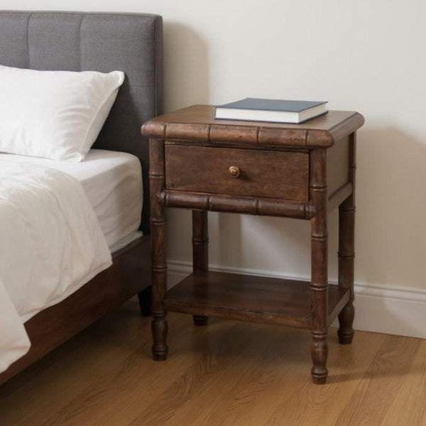 HomeRoots 24" Solid Wood Two Drawer Nightstand - Modern, Versatile Bedside Table with Open Shelf & Storage 701730