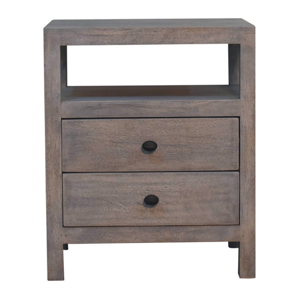 HomeRoots 24" Solid Wood Nightstand with Two Drawers and Open Shelf - Stylish Storage for Any Room Decor 701733