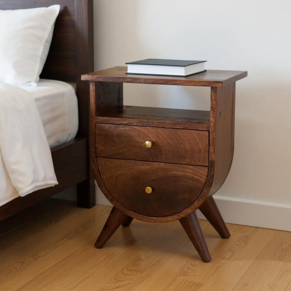 HomeRoots 21" Brown Solid Wood Nightstand with Two Drawers – Modern Design, Compact, Versatile Storage Solution 701735