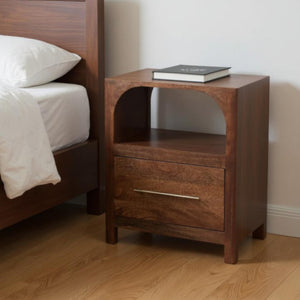 HomeRoots 22" Brown Solid Wood Nightstand - Modern Design with Two Drawers & Open Shelf for Versatile Storage 701739