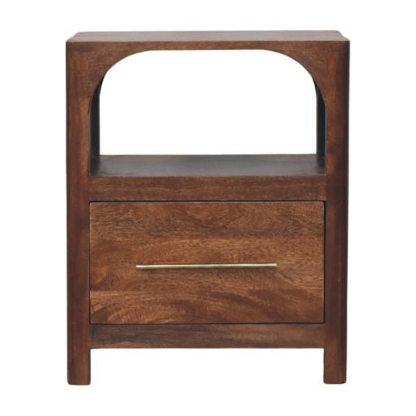 HomeRoots 22" Brown Solid Wood Nightstand - Modern Design with Two Drawers & Open Shelf for Versatile Storage 701739