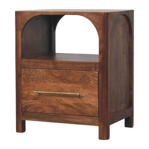 HomeRoots 22" Brown Solid Wood Nightstand - Modern Design with Two Drawers & Open Shelf for Versatile Storage 701739